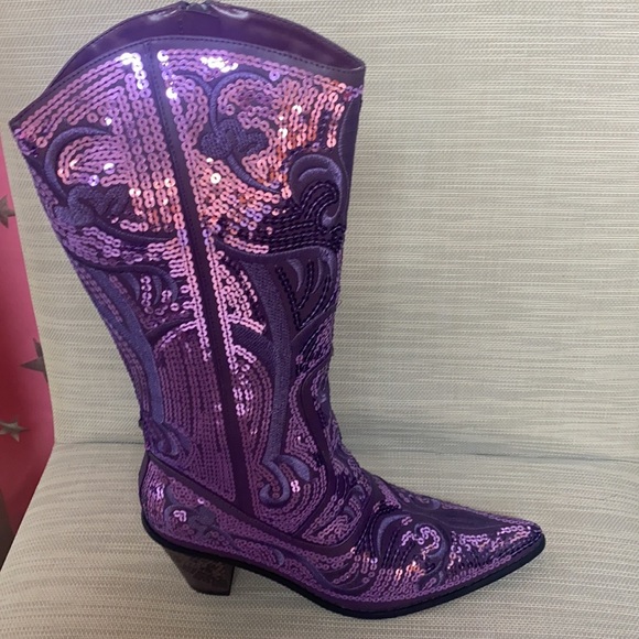 LAST PAIR Size 6 ONLY Purple Sparkly Cowboy Cowgirl Bling Boots - Picture 2 of 5